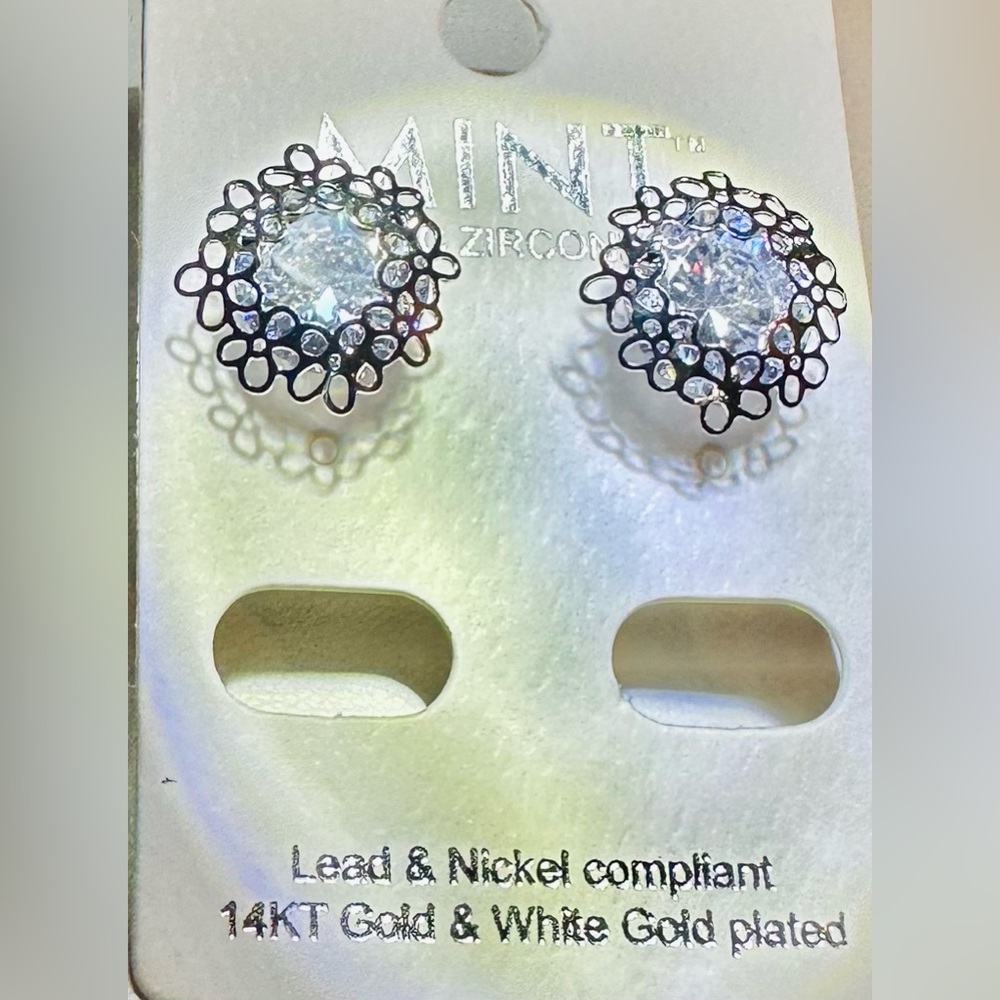Elegant 14KT White Gold Plated with Cubic Zirconia Earrings